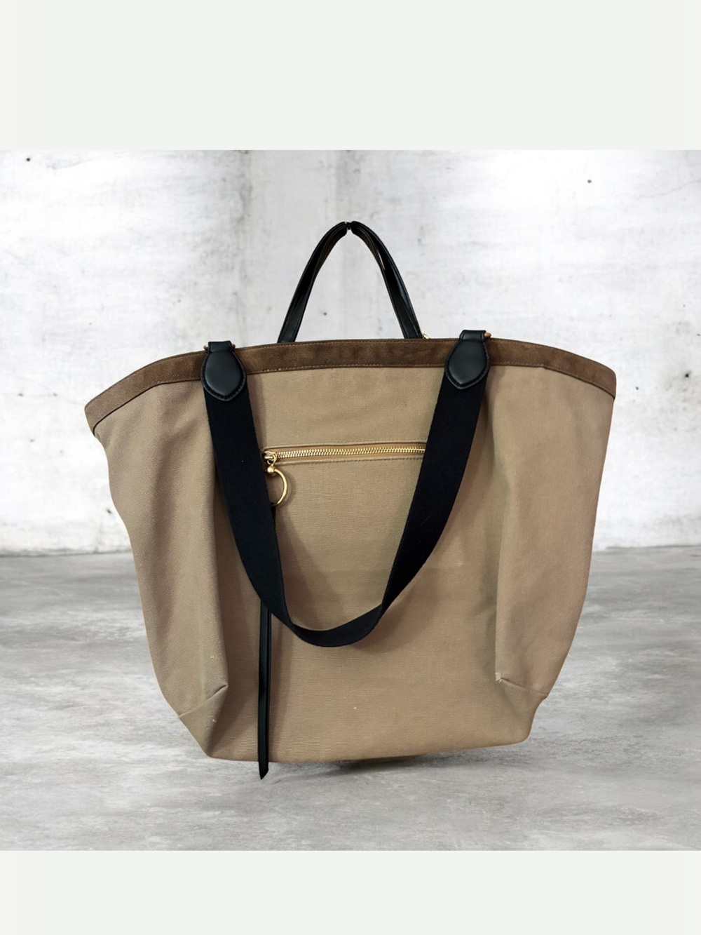 Rebecca Minkoff canvas Tote Bag in Taupe with Black Handles